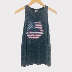 AMERICAN AGE Asymmetric American Flag Stars & Stripes Lips Tank Size Small